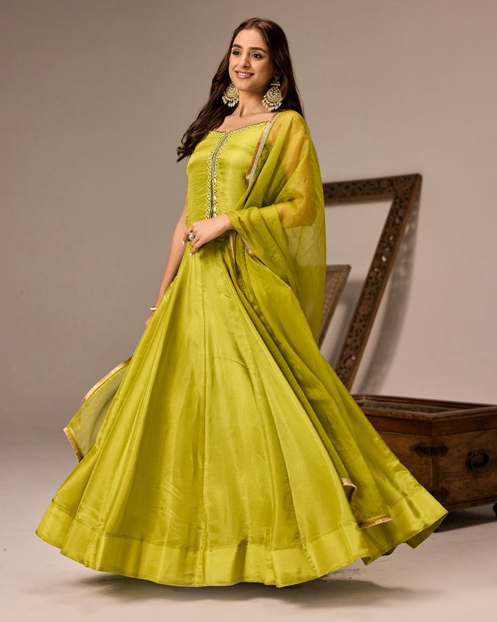 Lime Green Tissue Lehenga