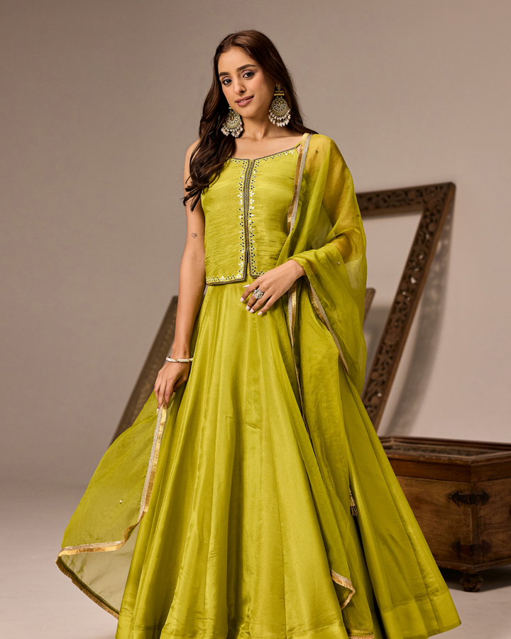 Lime Green Tissue Lehenga