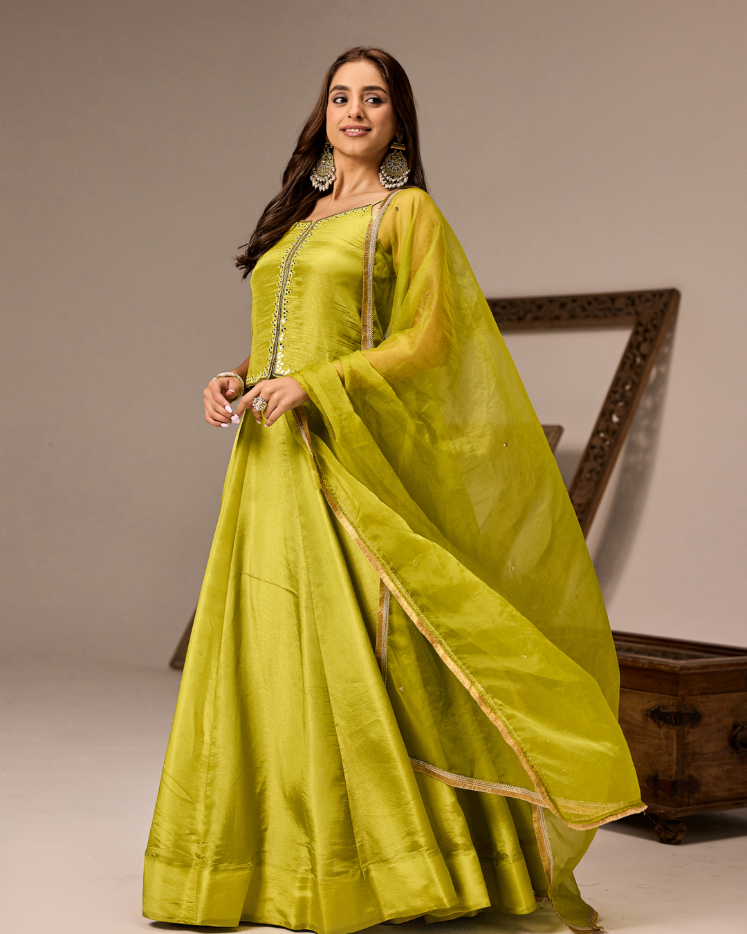 Lime Green Tissue Lehenga