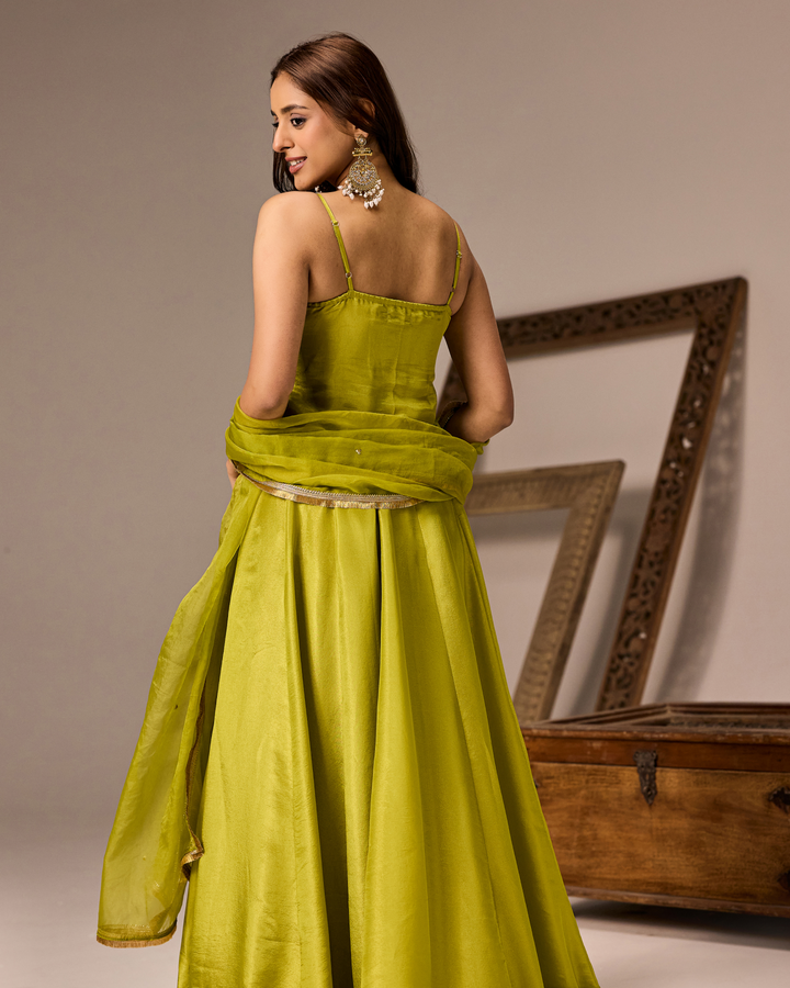 Lime Green Tissue Lehenga