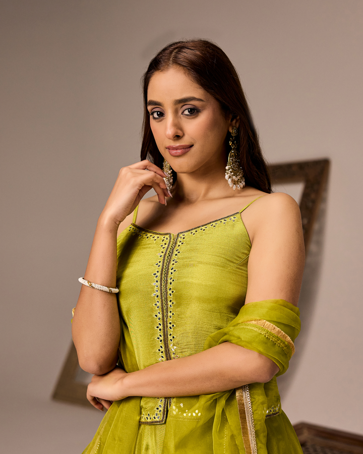 Lime Green Tissue Lehenga