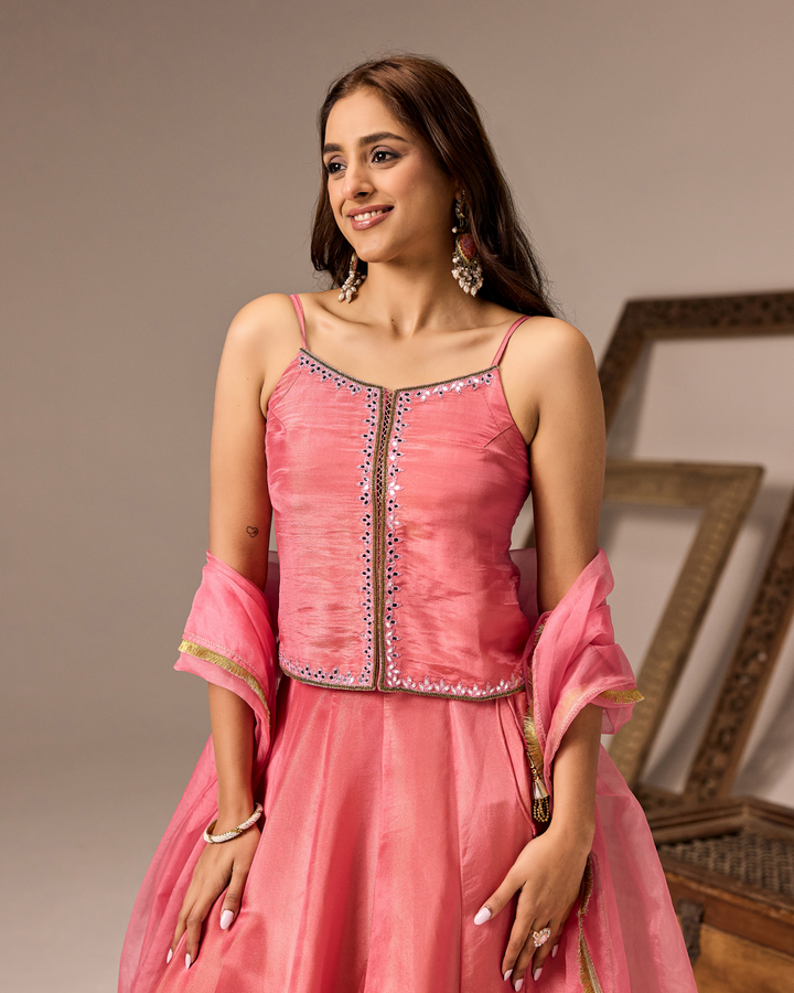 Powder Pink Tissue Lehenga