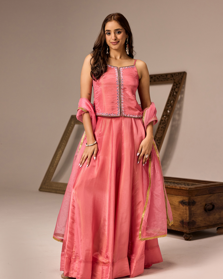 Powder Pink Tissue Lehenga