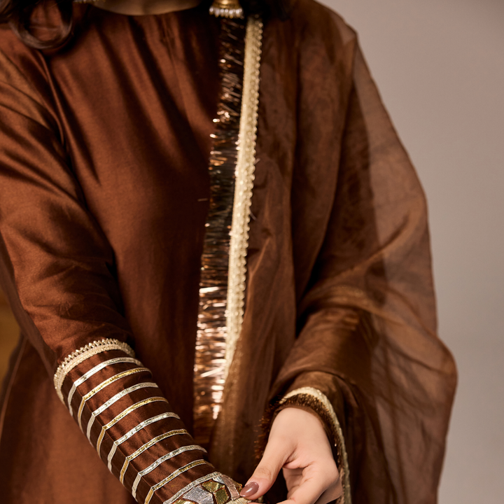 Brown Chanderi A-line Suit
