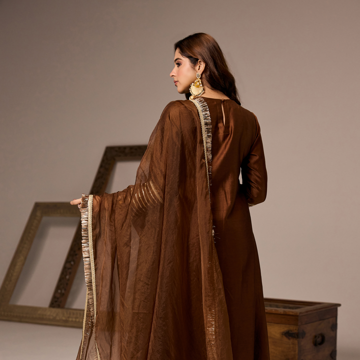 Brown Chanderi A-line Suit
