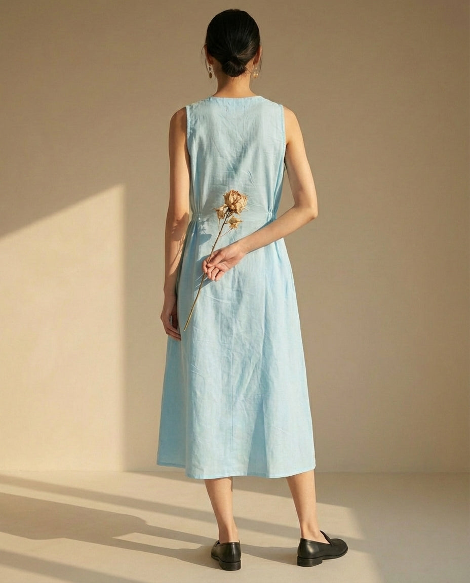 Breeze Blue Midi Linen Dress