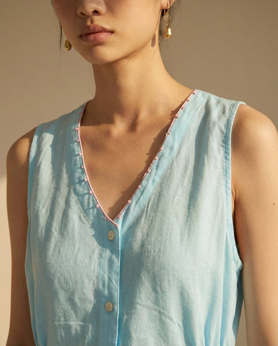 Breeze Blue Midi Linen Dress