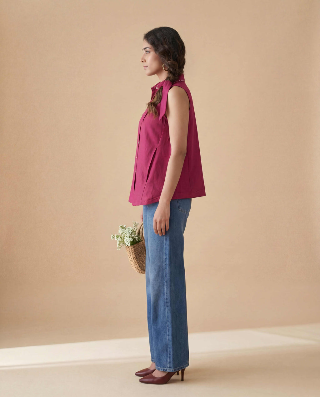Maroon Sleeveless Linen Shirt
