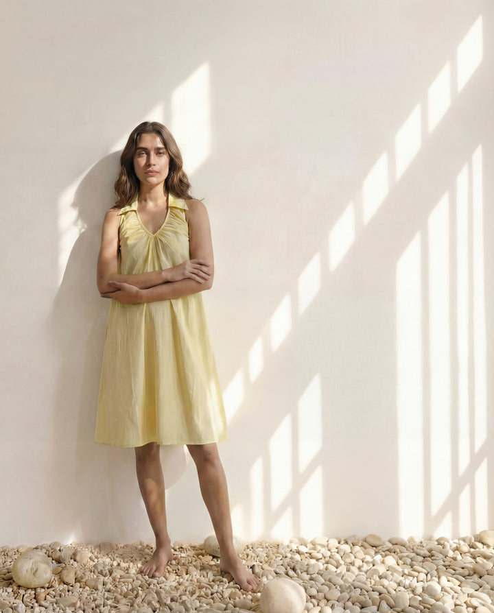 Gather & Go Yellow Linen Dress