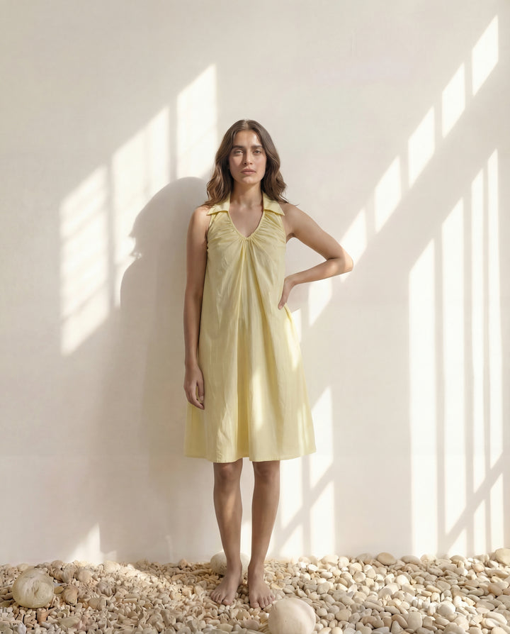 Gather & Go Yellow Linen Dress