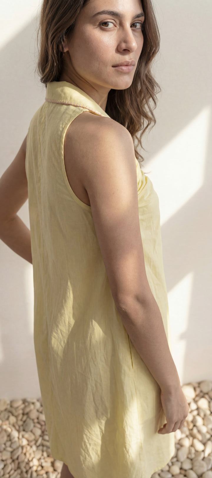 Gather & Go Yellow Linen Dress