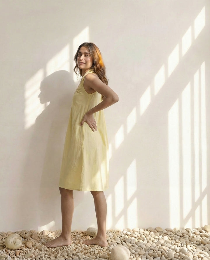 Gather & Go Yellow Linen Dress