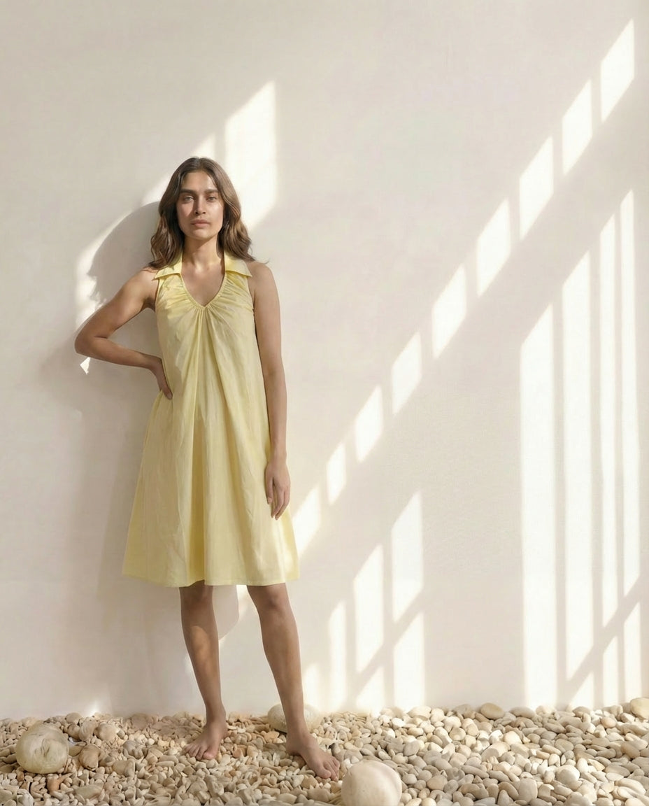 Gather & Go Yellow Linen Dress