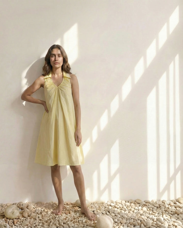 Gather & Go Yellow Linen Dress