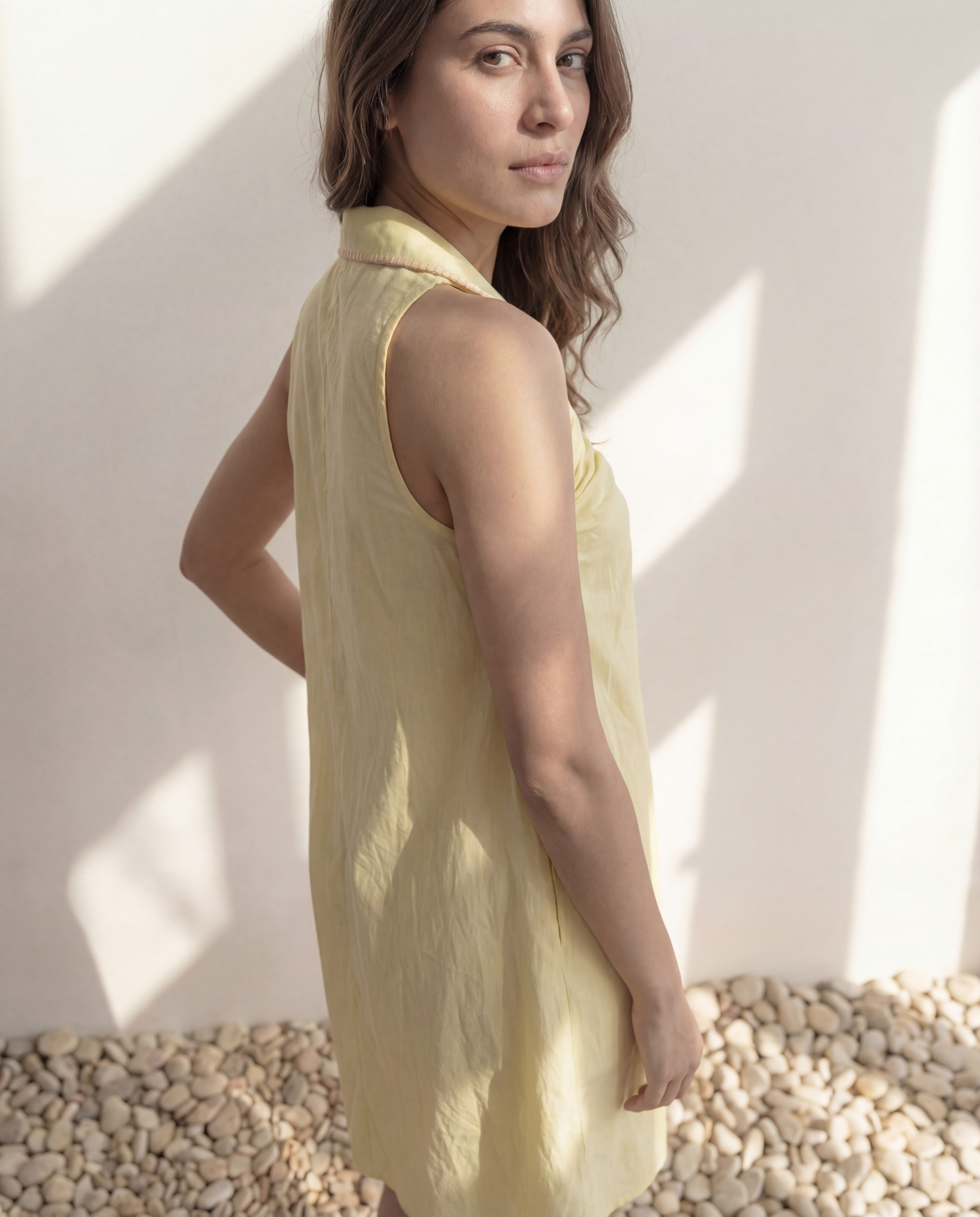 Gather & Go Yellow Linen Dress