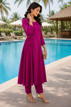 Purple Mirror Work A-line Kurta Set