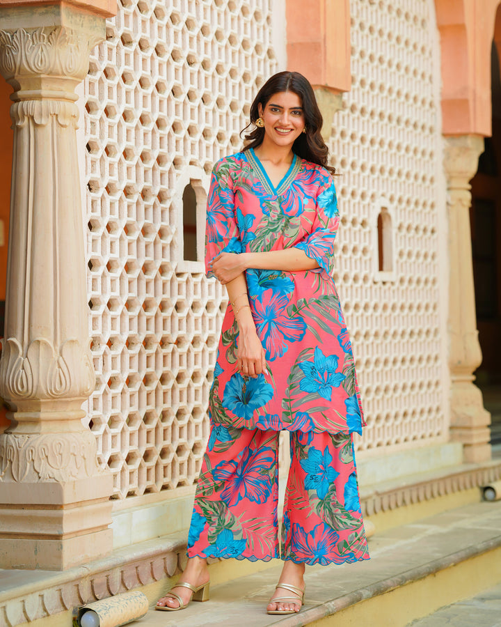 Pink Tropical Kurta Set