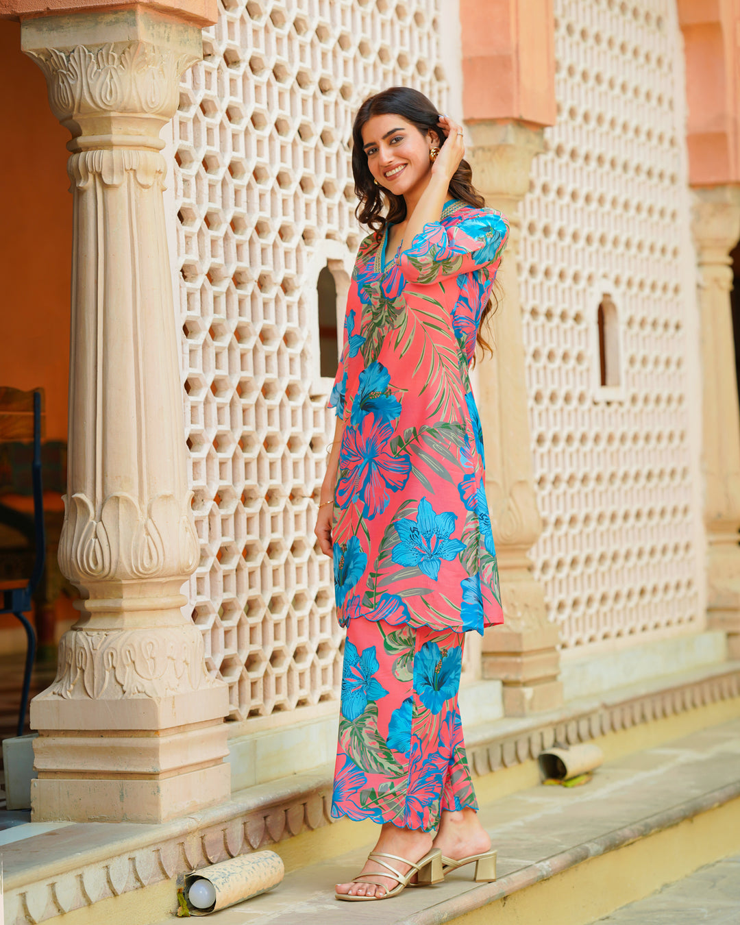 Pink Tropical Kurta Set