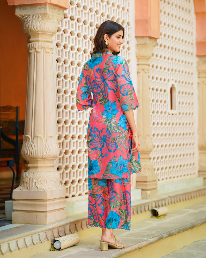 Pink Tropical Kurta Set