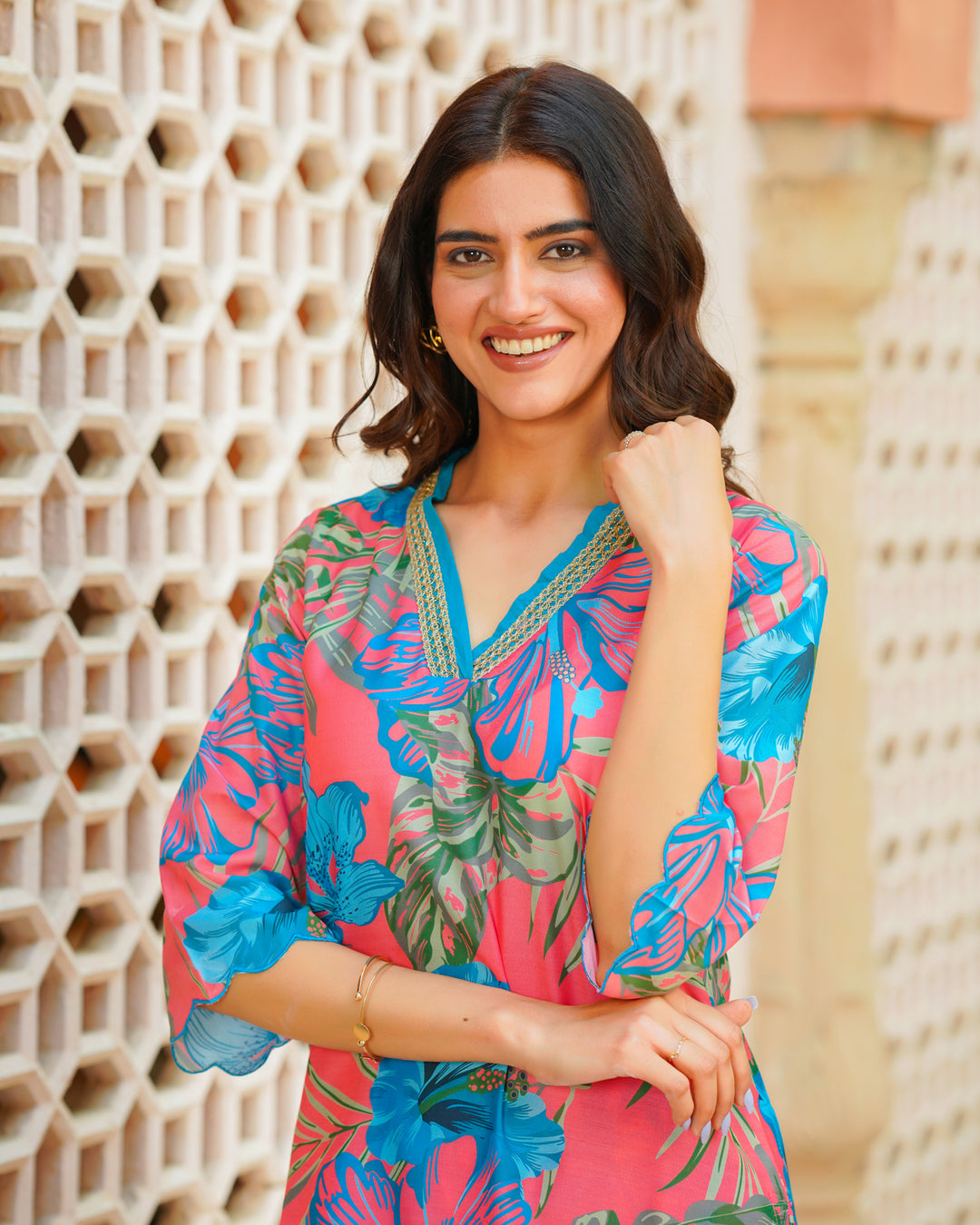 Pink Tropical Kurta Set