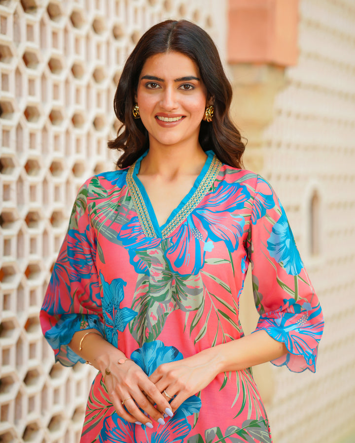 Pink Tropical Kurta Set