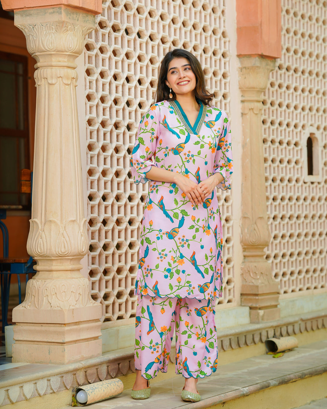 Pink Floral Summer Kurta Set