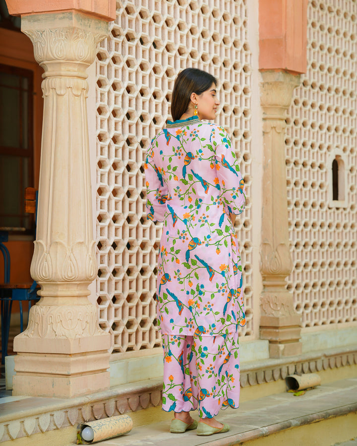 Pink Floral Summer Kurta Set