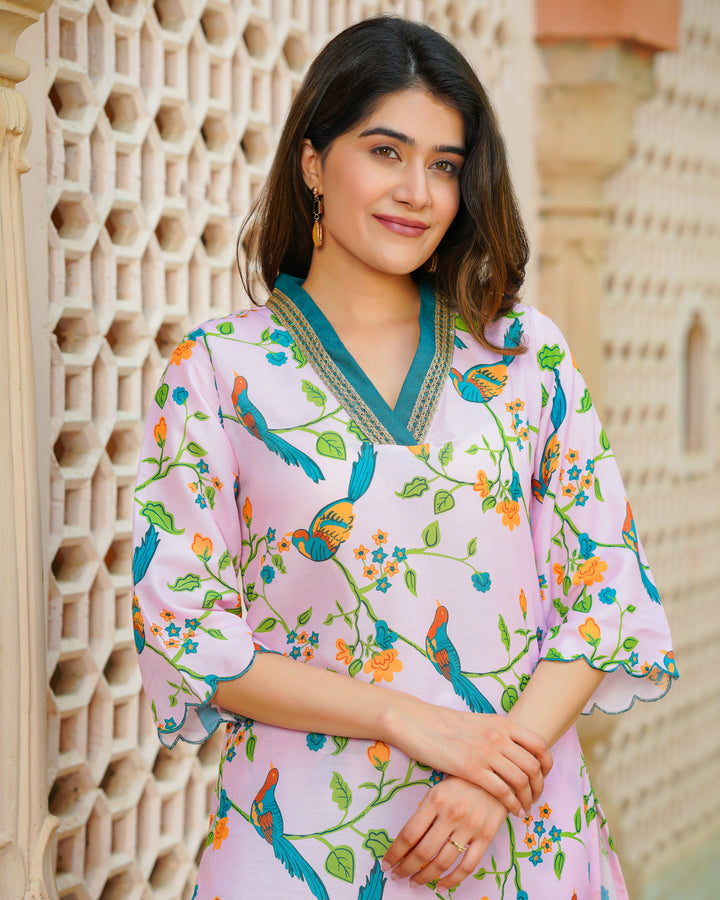 Pink Floral Summer Kurta Set