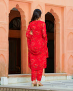 Red embroidered chiffon suit set
