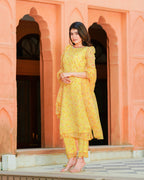 YELLOW PRINTED CHIFFON SUIT SET