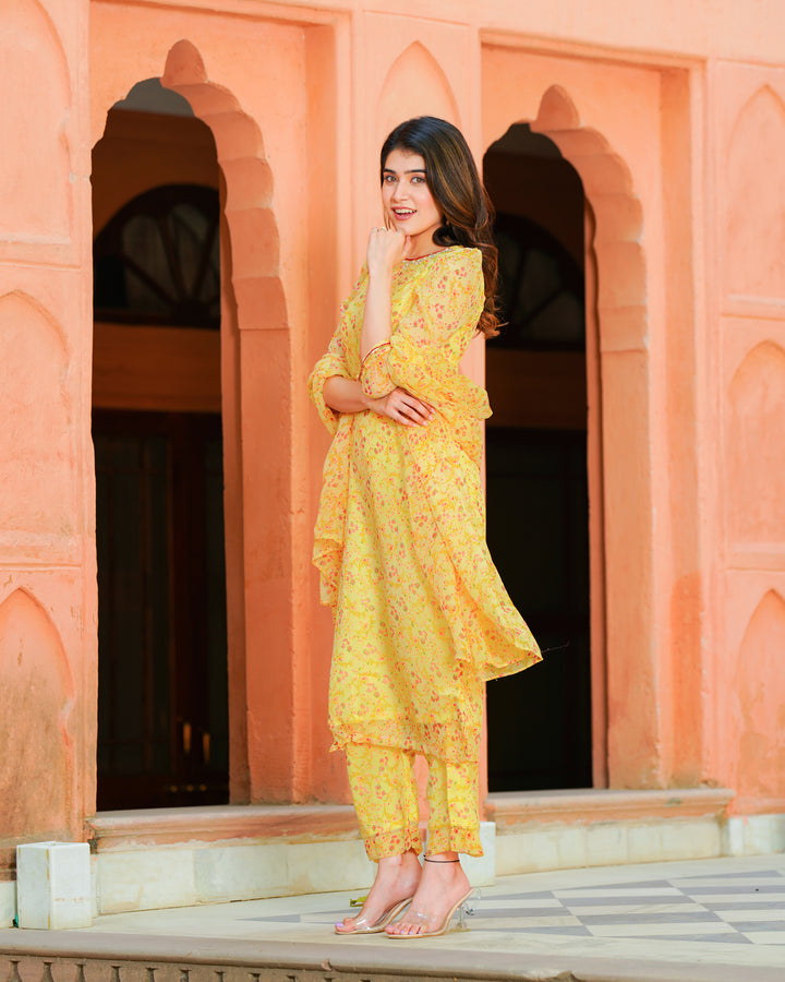 Summer Yellow Floral Suit Set