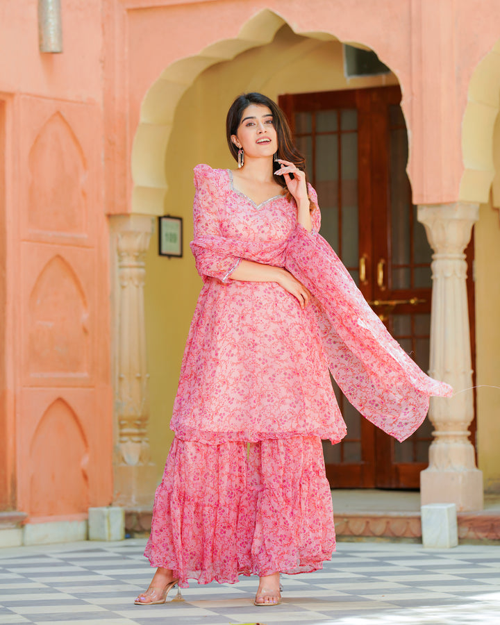 Soft Pink Chiffon Printed Suit