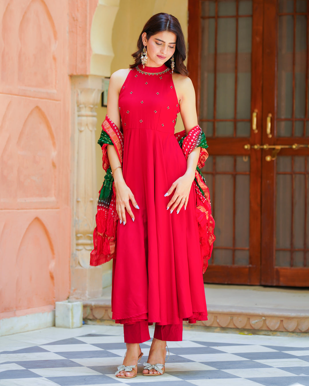 Red Embroidered Suit Set