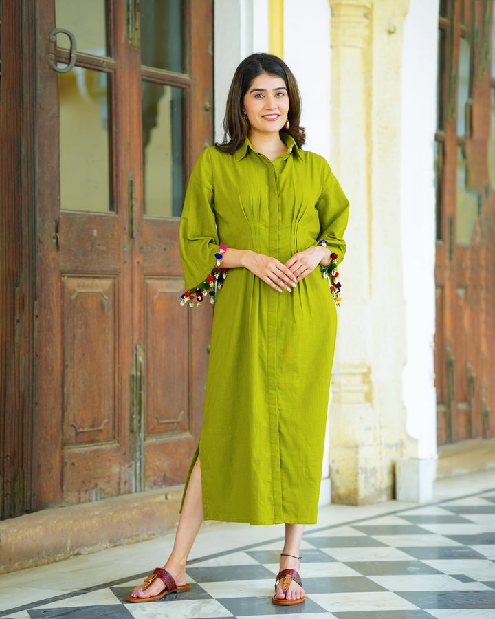 Green Rayon Shirt Dress