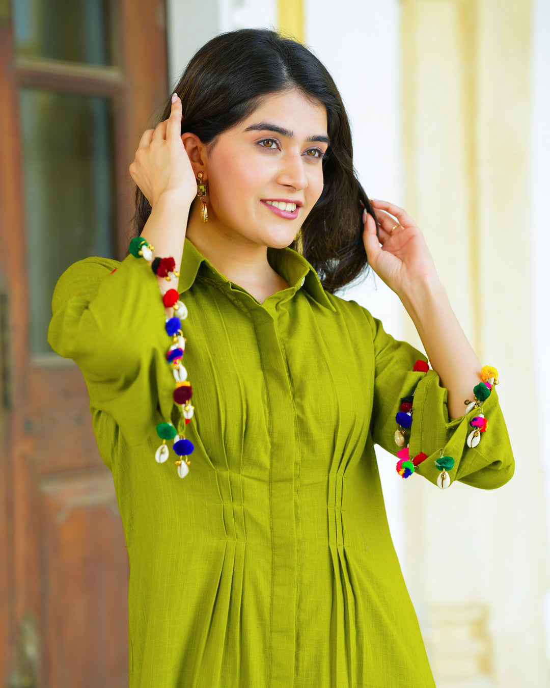 Green Rayon Shirt Dress