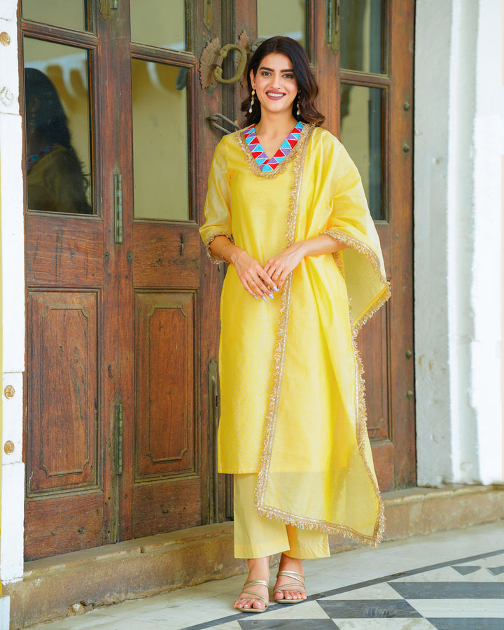 Lemon Yellow Chanderi Suit Set