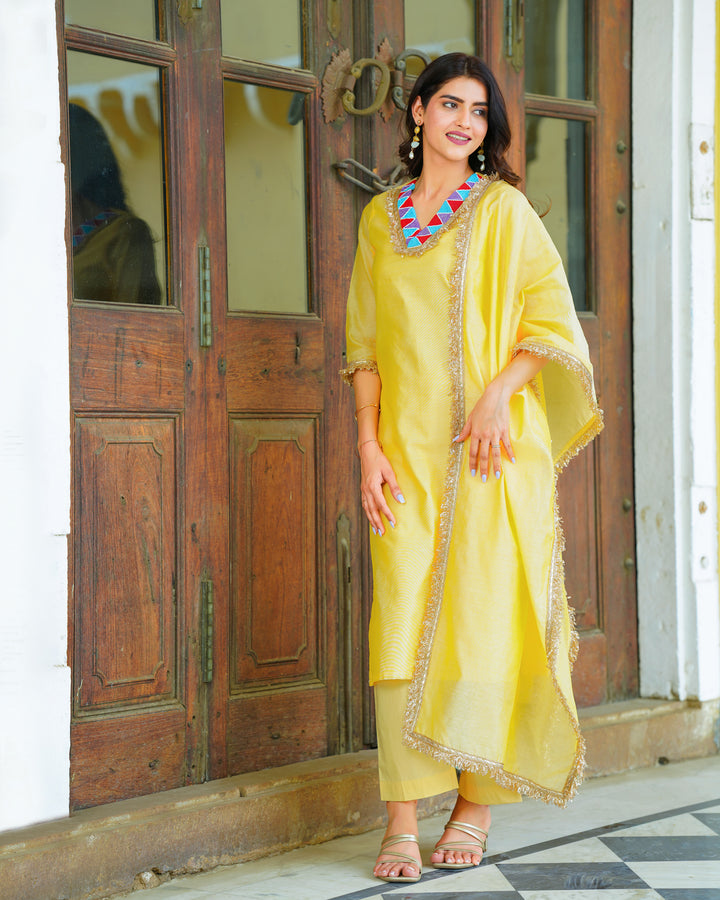 Lemon Yellow Chanderi Suit Set