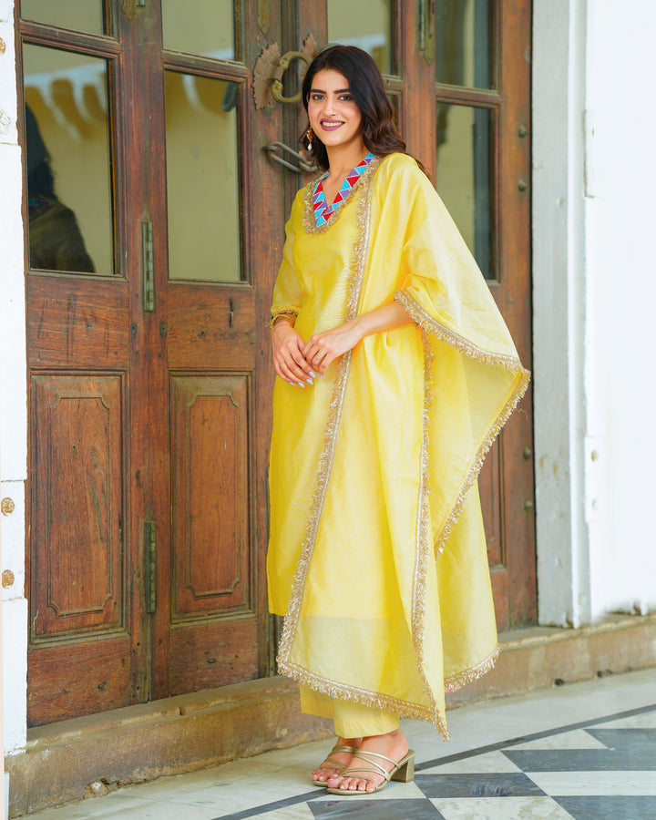 Lemon Yellow Chanderi Suit Set