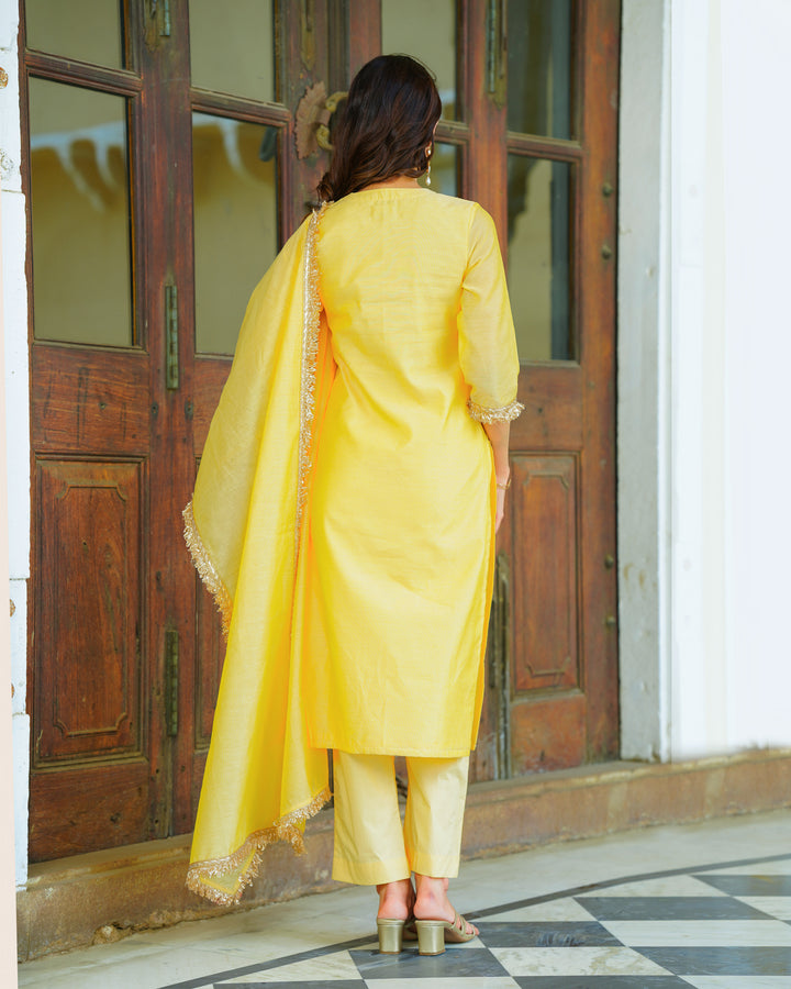 Lemon Yellow Chanderi Suit Set