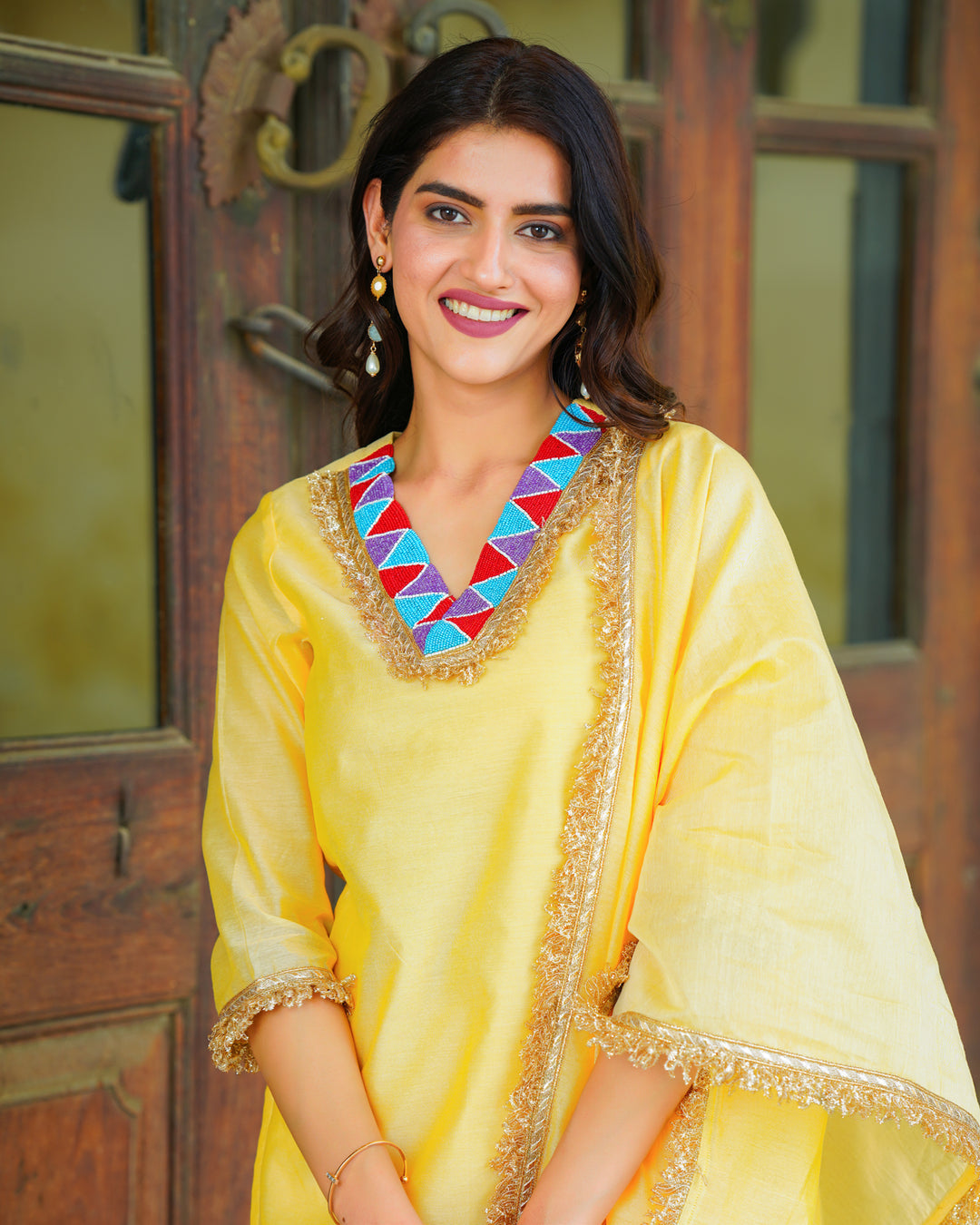 Lemon Yellow Chanderi Suit Set