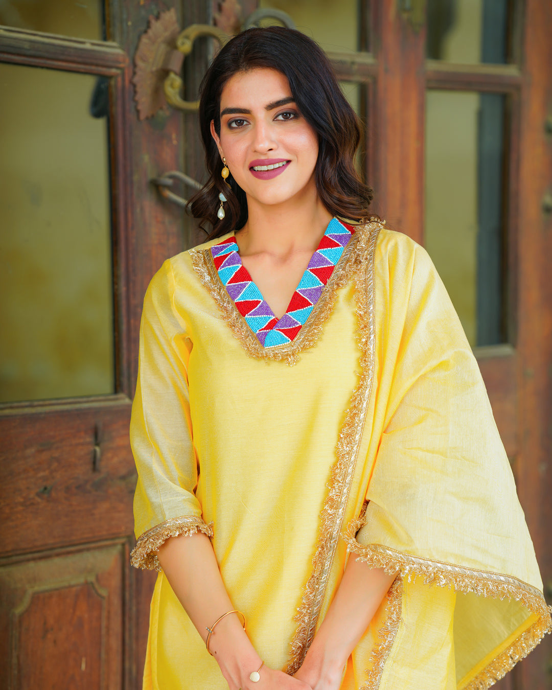 Lemon Yellow Chanderi Suit Set