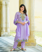 Lilac Cotton Aari Suit Set