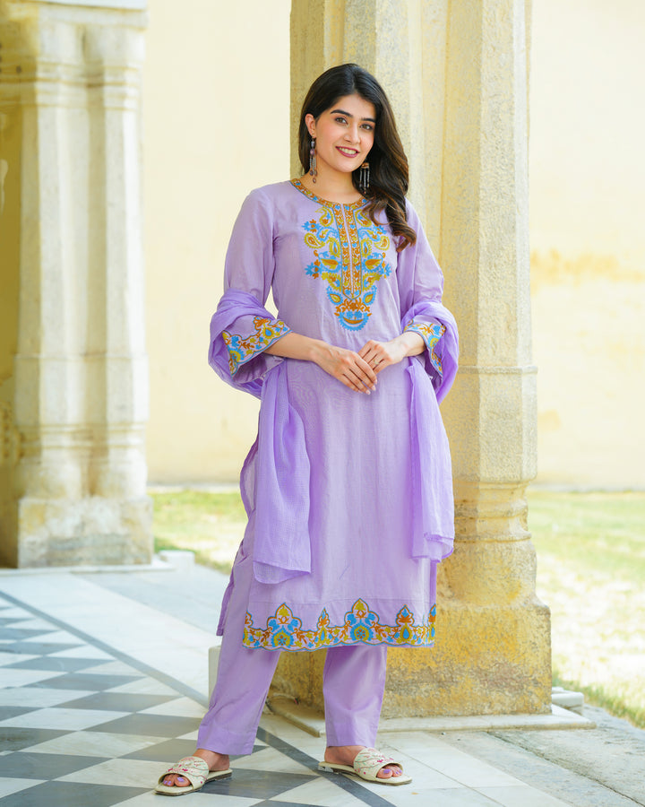 Lilac Cotton Aari Suit Set