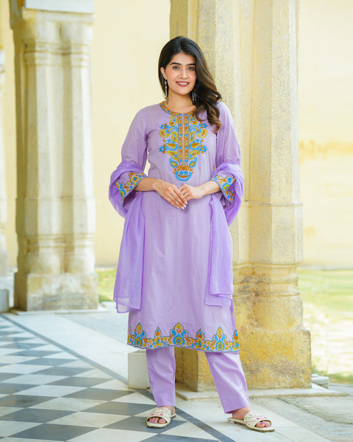 Lilac Cotton Aari Suit Set