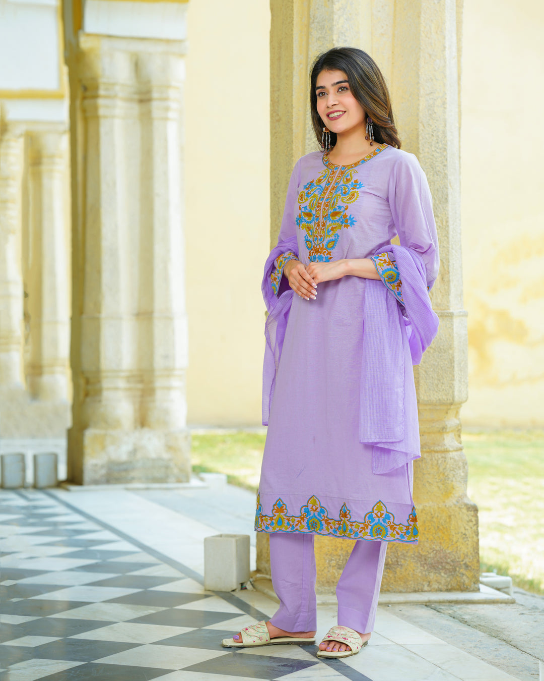 Lilac Cotton Aari Suit Set