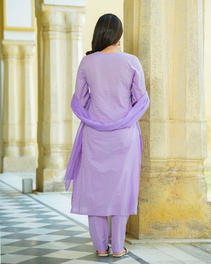 Lilac Cotton Aari Suit Set