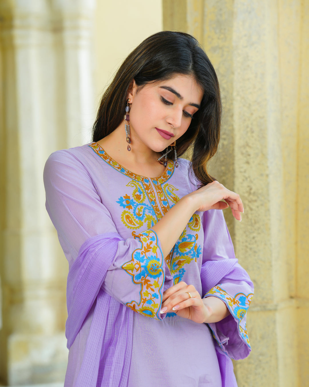 Lilac Cotton Aari Suit Set