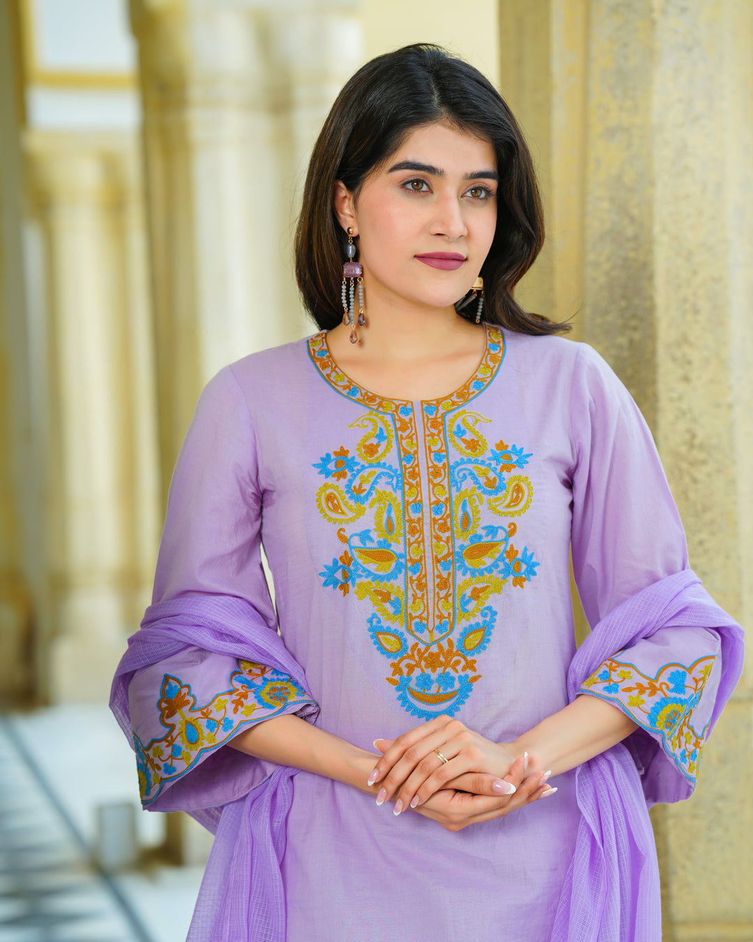 Lilac Cotton Aari Suit Set