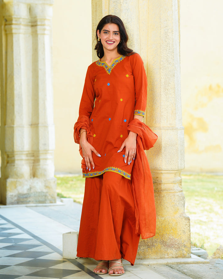 Tangerine Cotton Aari Suit Set