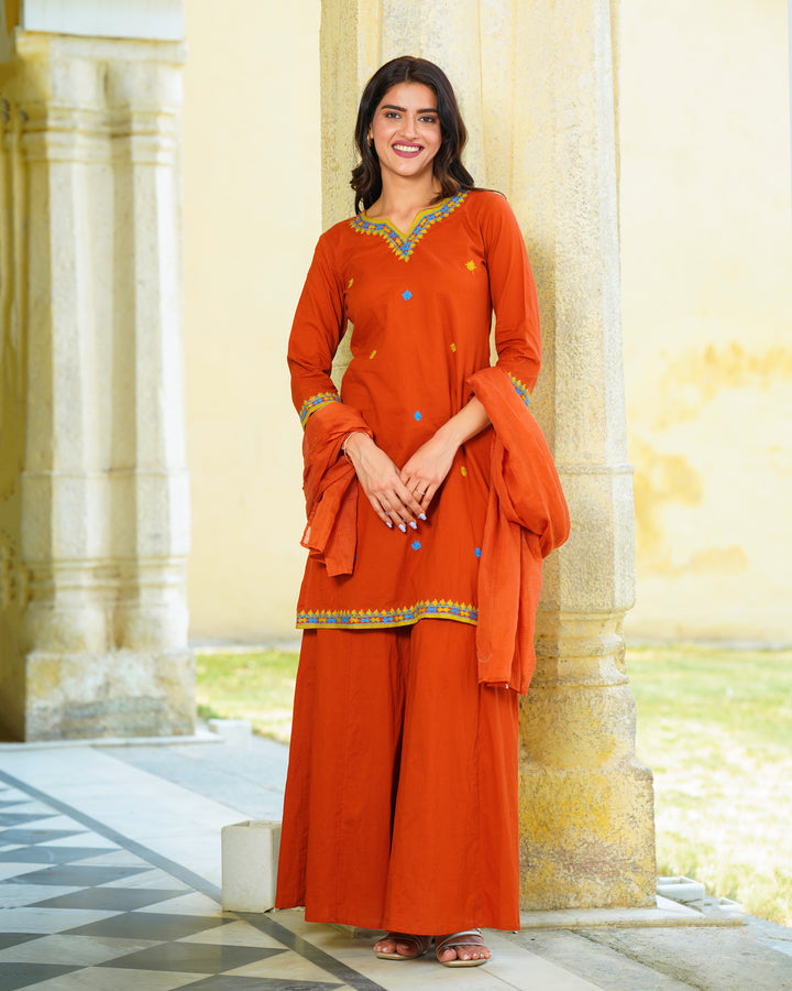 Tangerine Cotton Aari Suit Set